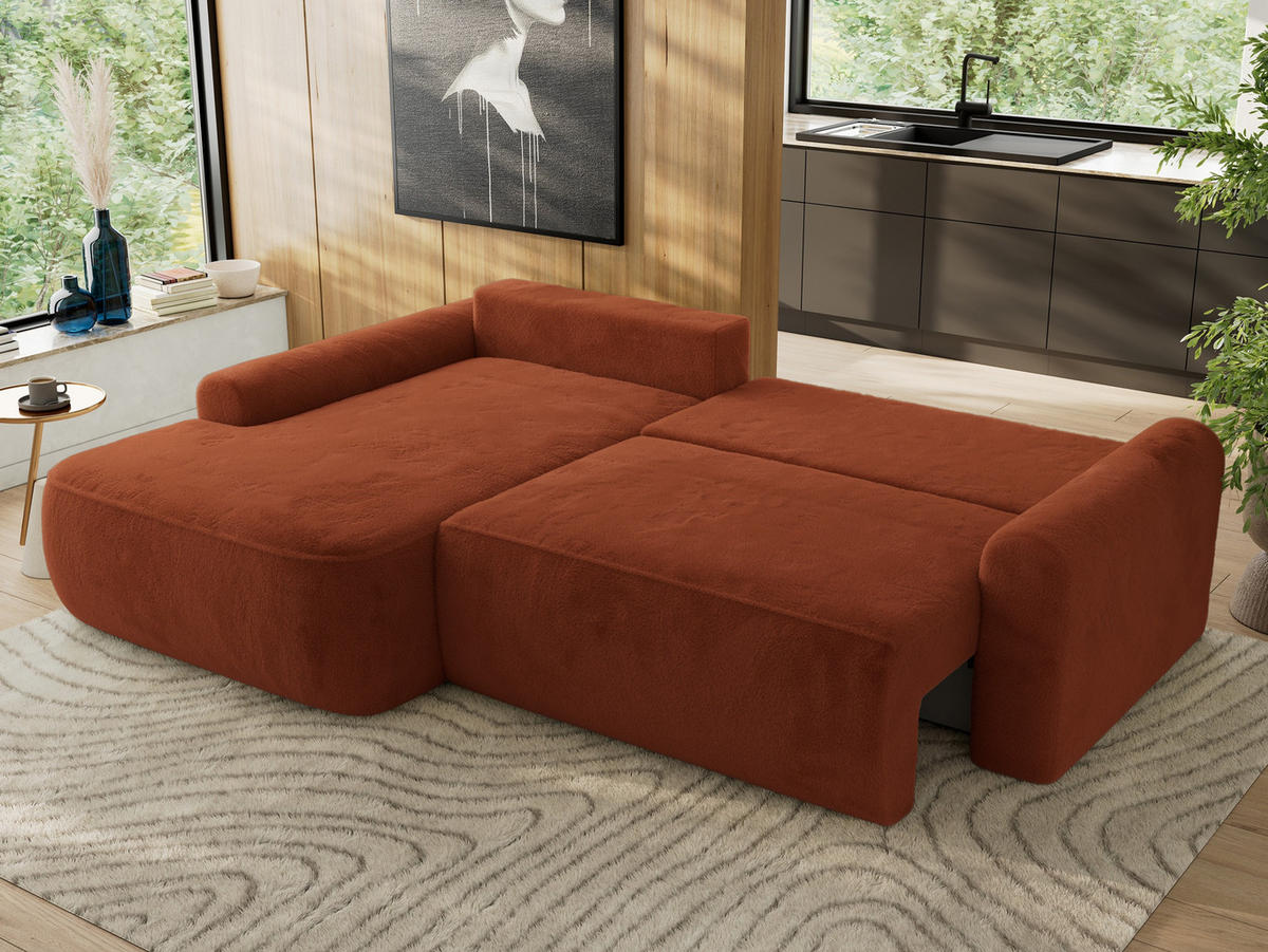 ECKSCHLAFSOFA CUBO L Orange Plüsch - links - Schwarz/Orange, Kunststoff/Textil (273/187cm) - MKS