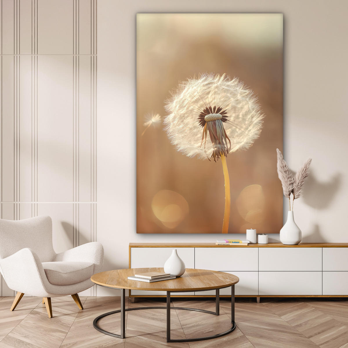 LEINWANDBILD Löwenzahn - Beige - Natur - Blume Deko Groß 90x140 cm - Hellbraun, Textil (90/140cm) - MuchoWow
