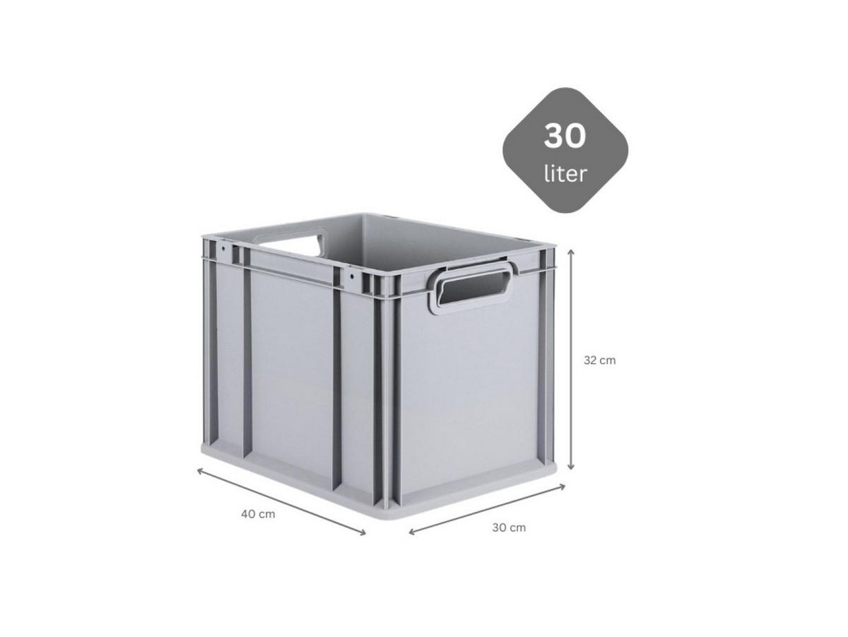 EUROBOX 4x Nextgen Economy Griffe Offen 32x30x40cm 30 Liter - Grau, Kunststoff (30/32/40cm) - PROREGAL