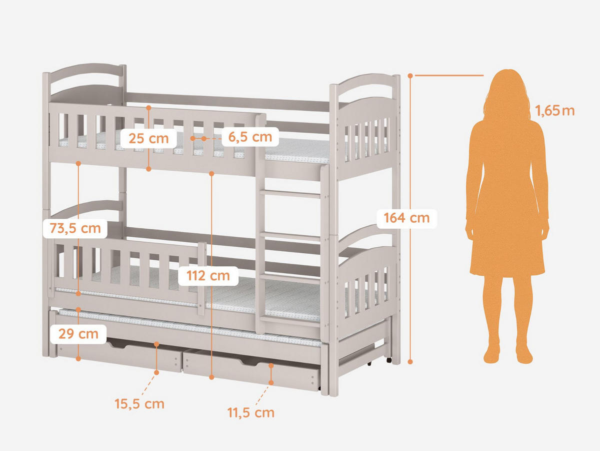 ETAGENBETT 90x200 cm mit Ausziehbett, zwei Schubladen & drei Matratzen in Kaschmir - Kaschmir, Holzwerkstoff (90/200cm) - Kids Collective