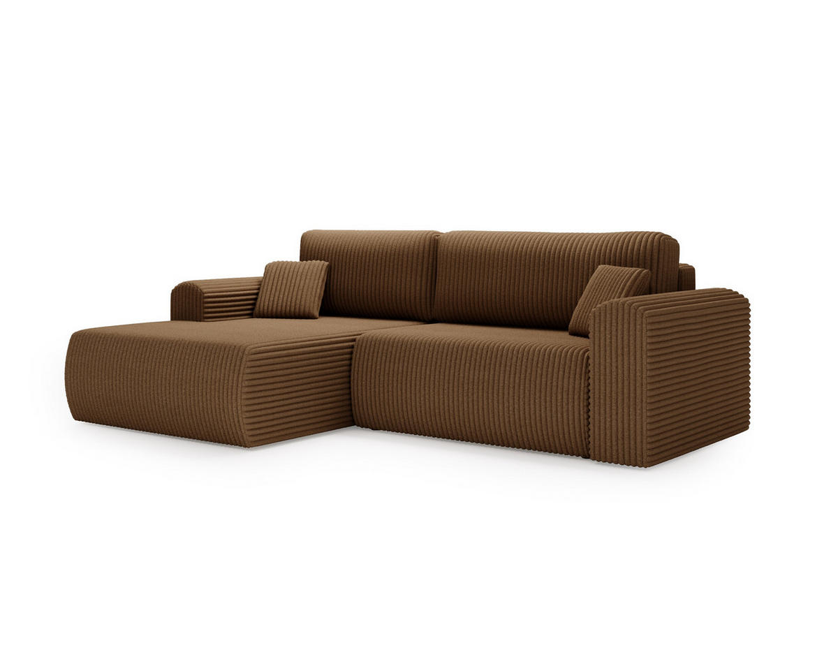 ECKSOFA Linea Beige, Sofa mit Schlaffunktion, linke seite - Beige, Holzwerkstoff/Textil (257/177cm) - Bettso