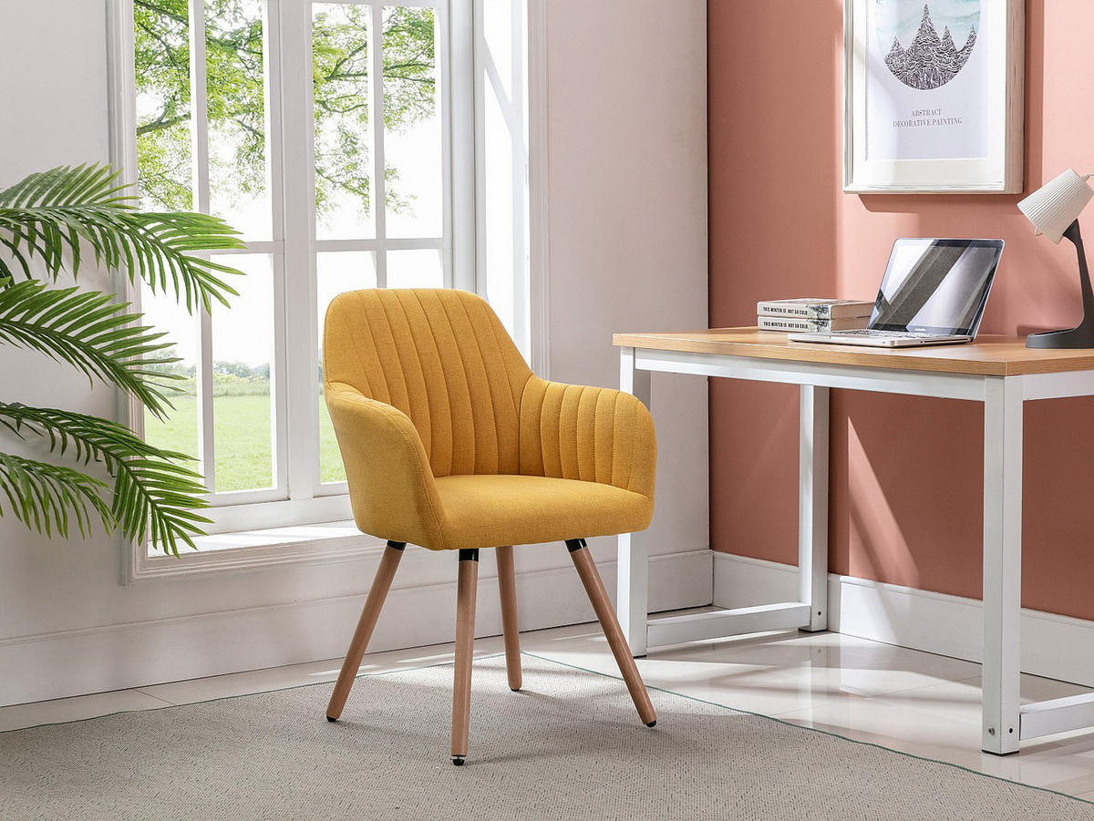 STUHL - 56cm x 58cm - Polyester - senffarben - ELEANA - Gelb, Textil (56/85/58cm) - Vente-Unique