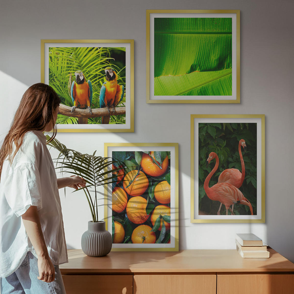 BILDER SET 4er Set - 50x50 cm & 40x60 cm Goldrahmen - Fruchtige Akzente der Tropen - Goldfarben, Kunststoff (50/50cm) - TULUP