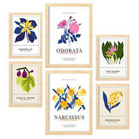 POSTER Set Mit 6 Blumen Narzissen Natur Und Botanikdrucke Für Innenarchitektur A3 & A4 Rahmen Aus Hellem Holz - Beige, Papier (29/3cm) - Nacnic