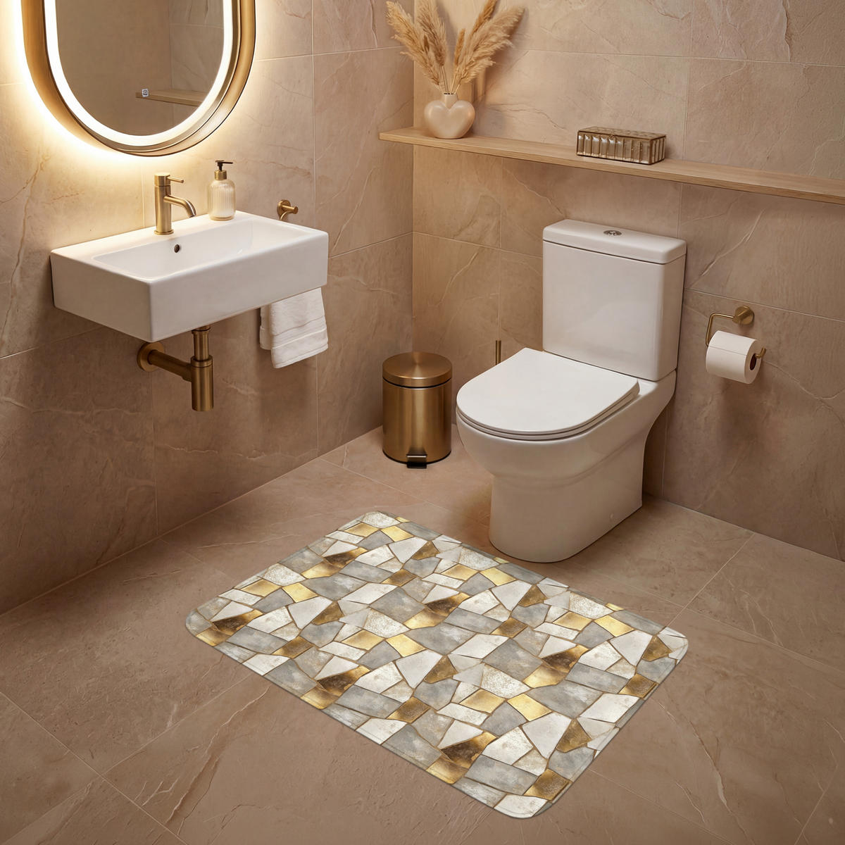 WC PŘEDLOŽKA Mozaika - Mramor - Zlato 90x60 cm - šampaňská, textil/plast (90/1cm) - OnlyWow