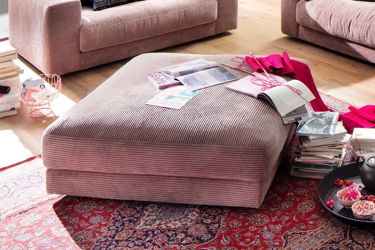 BIG HOCKER MADELINE Pink Cord - Pink, Textil (120/43/120cm) - KAWOLA