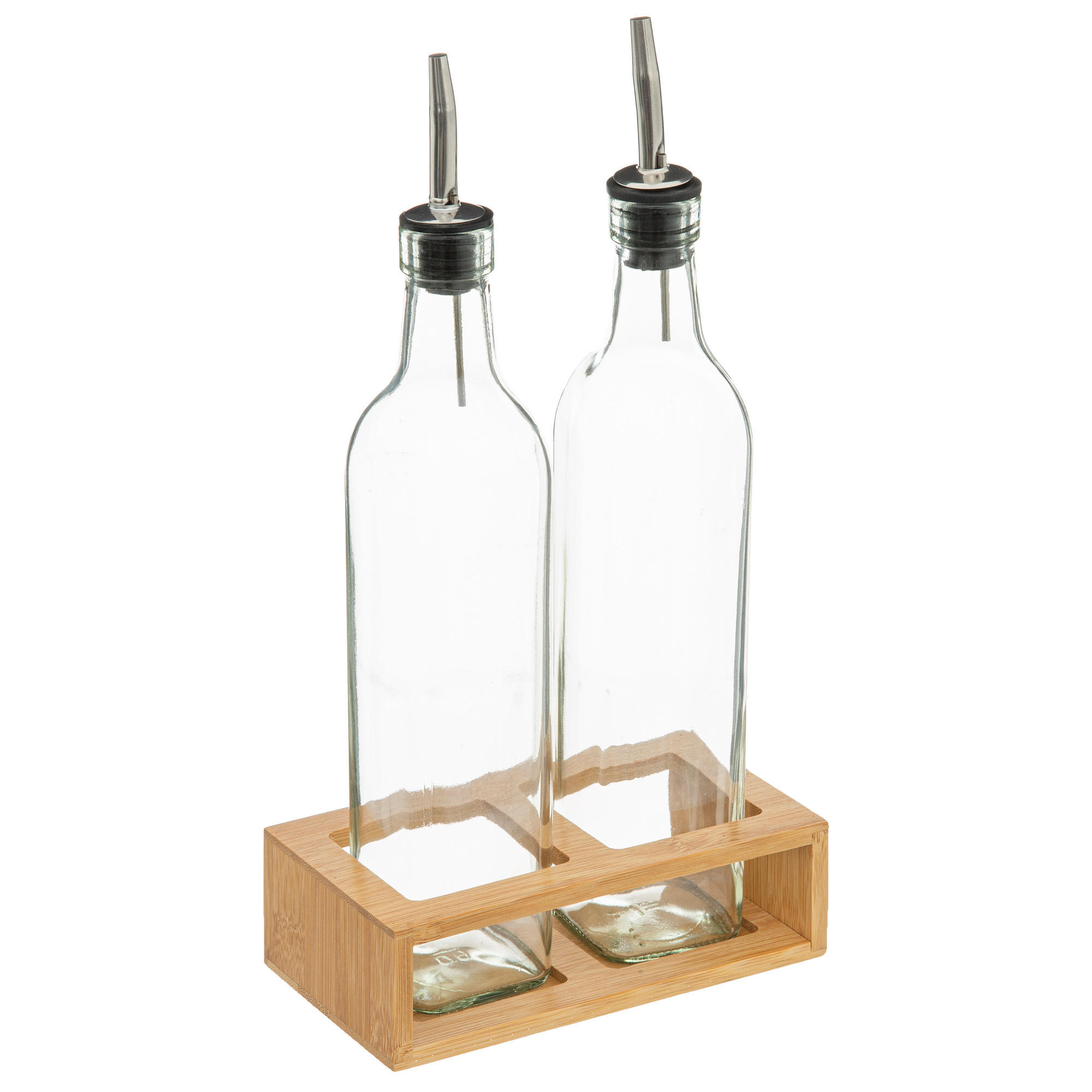 OLIVENÖL- und Essigspender + Bambushalter 9,2/4,9/16,6 cm - Transparent, Glas (4.9/16.6/9.2cm) - 5five Simply Smart