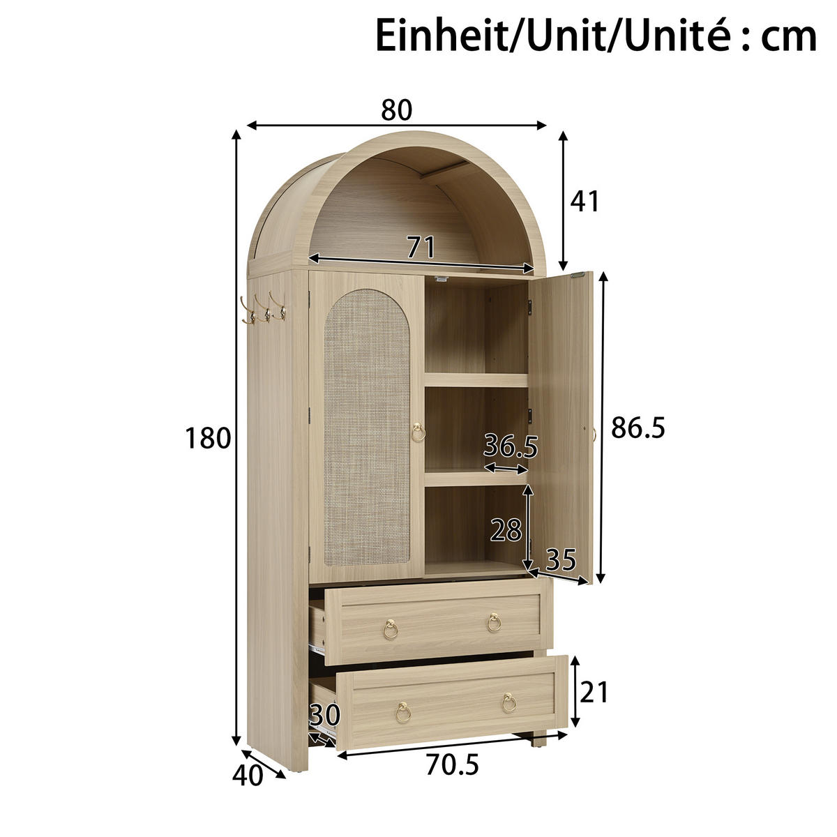 BÜCHERREGAL in Eichenfarben Aufbewahrungsschrank mit Doppelschubladen für Wohn- und Schlafzimmer, B80/T40/H180 cm - Eichefarben, Holzwerkstoff/Metall (80/180/40cm) - STILVORA