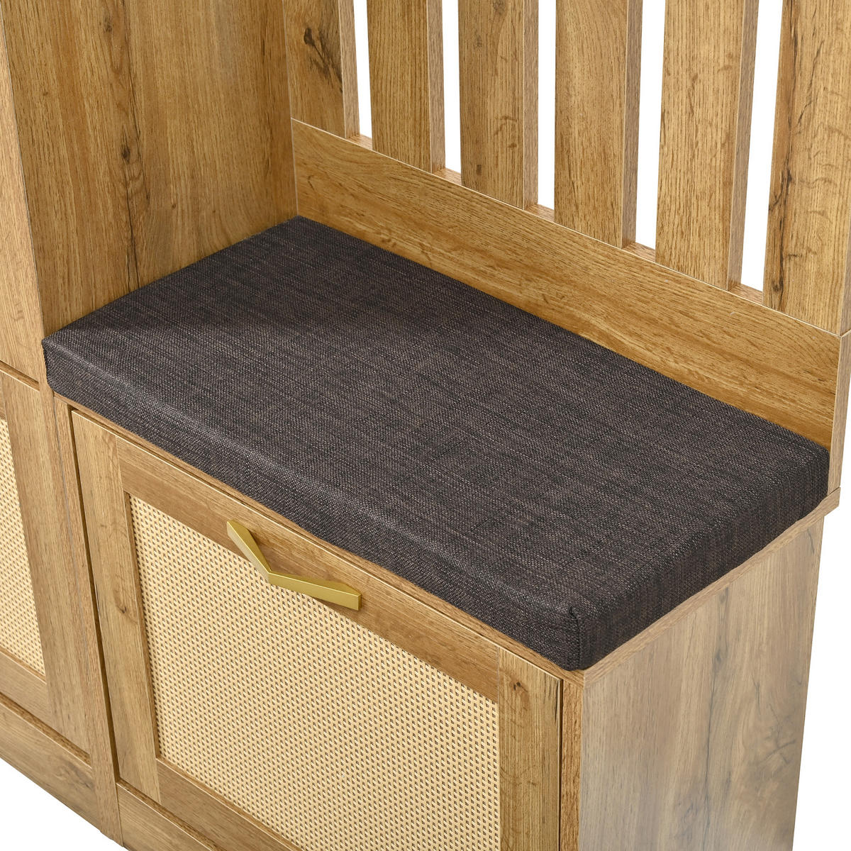 GARDEROBE 100cm Natur & Rattanoptik mit Schuhkipper, Spiegel & Sitzbank - Naturfarben, Holzwerkstoff (99.5/180/26cm) - Urban Meuble