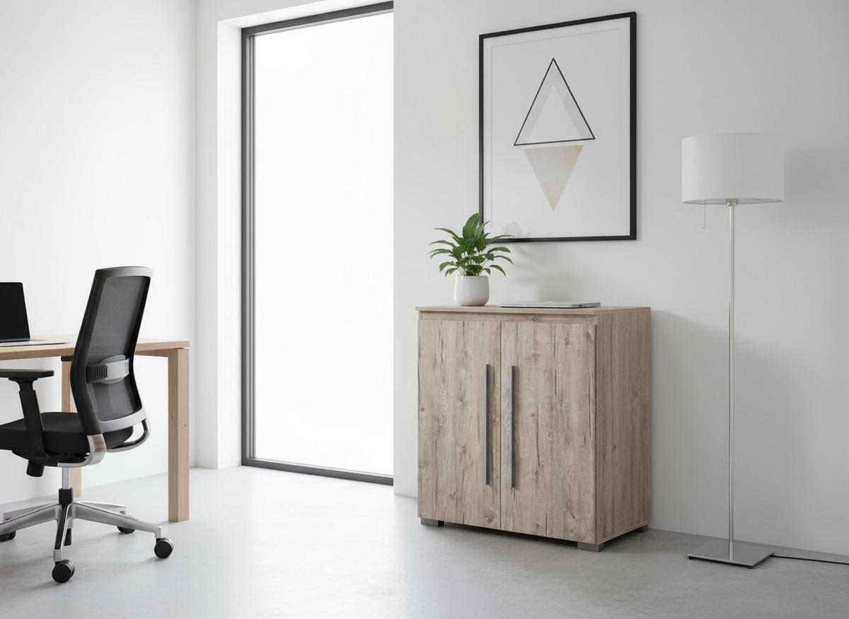 KOMMODE 85/92/50 cm Eiche Sand - Eichefarben/Silberfarben, Holzwerkstoff/Kunststoff (85/92/50cm) - arthur berndt