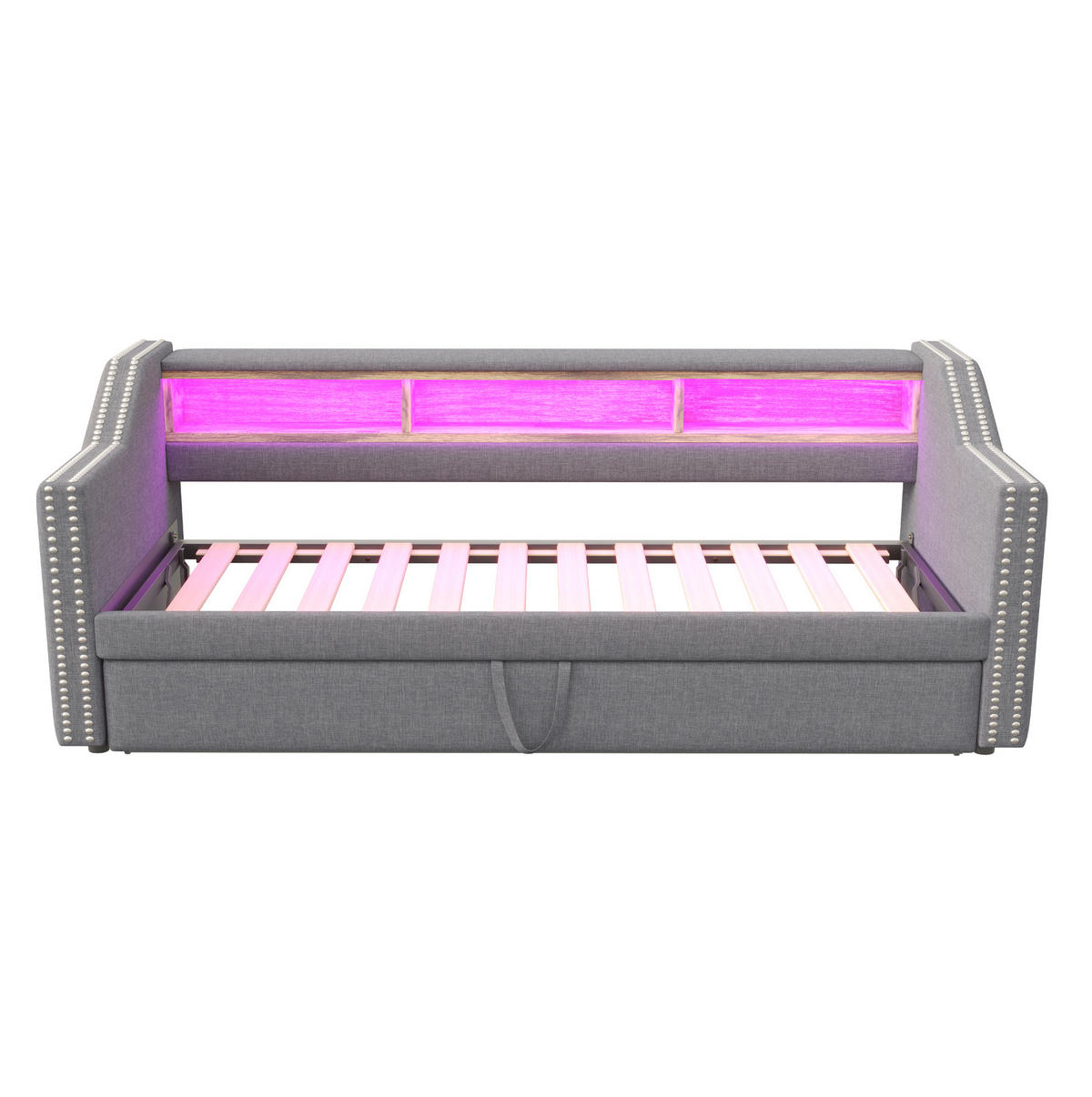 BETT 90/180/190 cm Hellgrau aus Leinen mit Bett, USB und LED - Hellgrau, Textil (90/190cm) - OKMYHOME