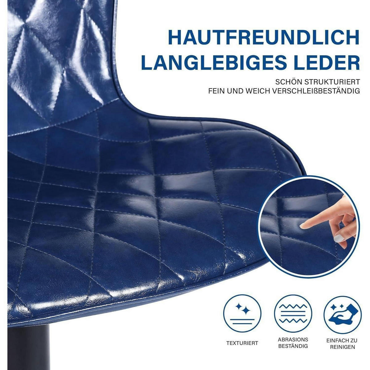 BARHOCKER 2er-Set Leder Blau Höhenverstellbar mit Lehne - Blau, Leder (41/104/52cm)