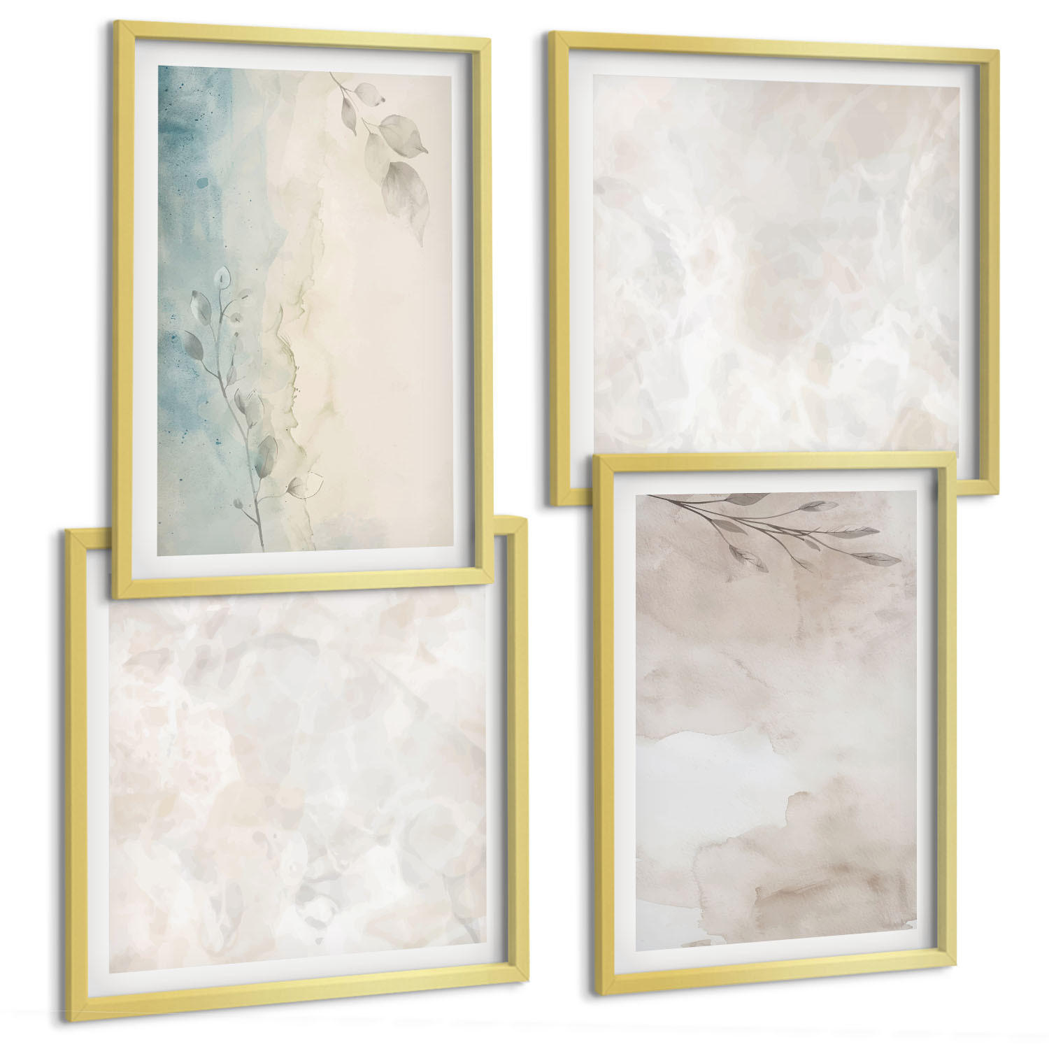 BILDER SET 4er Set - 50x50 cm & 40x60 cm Goldrahmen - Aquarellmalerei-Textur - Goldfarben, Kunststoff (50/50cm) - TULUP