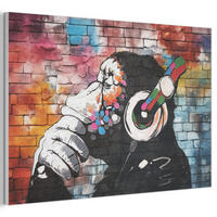 AKUSTIKBILD Affe - Graffiti - Musik Akustikpaneele 90x60 cm - Multicolor, Kunststoff (90/60/0.9cm) - MuchoWow