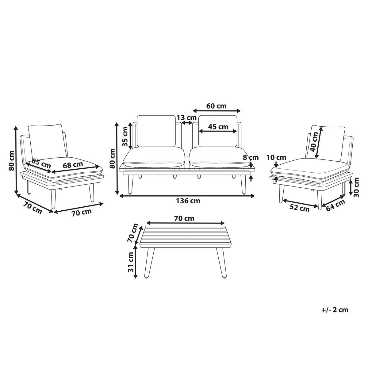 LOUNGE-SET 4-Sitzer Heller Holzfarbton Accadia - Hellbraun/Beige, Holz - Beliani