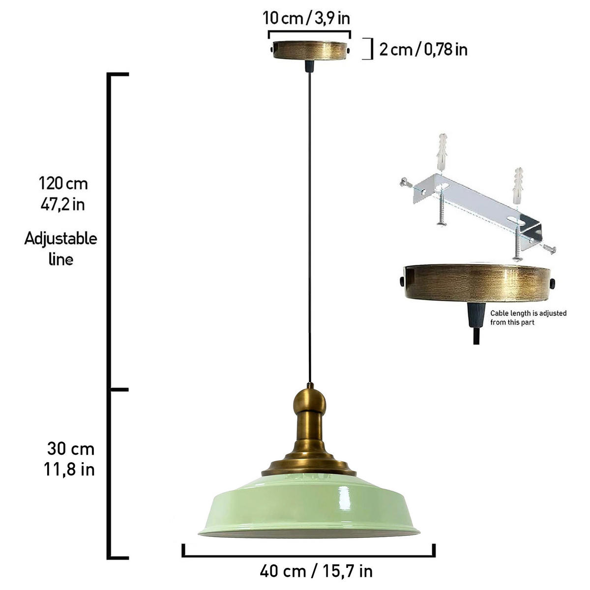 KÜCHENLAMPE Asletl Long-Knob 40/30 cm - Mintgrün, Metall (40/30cm) - Bamyum