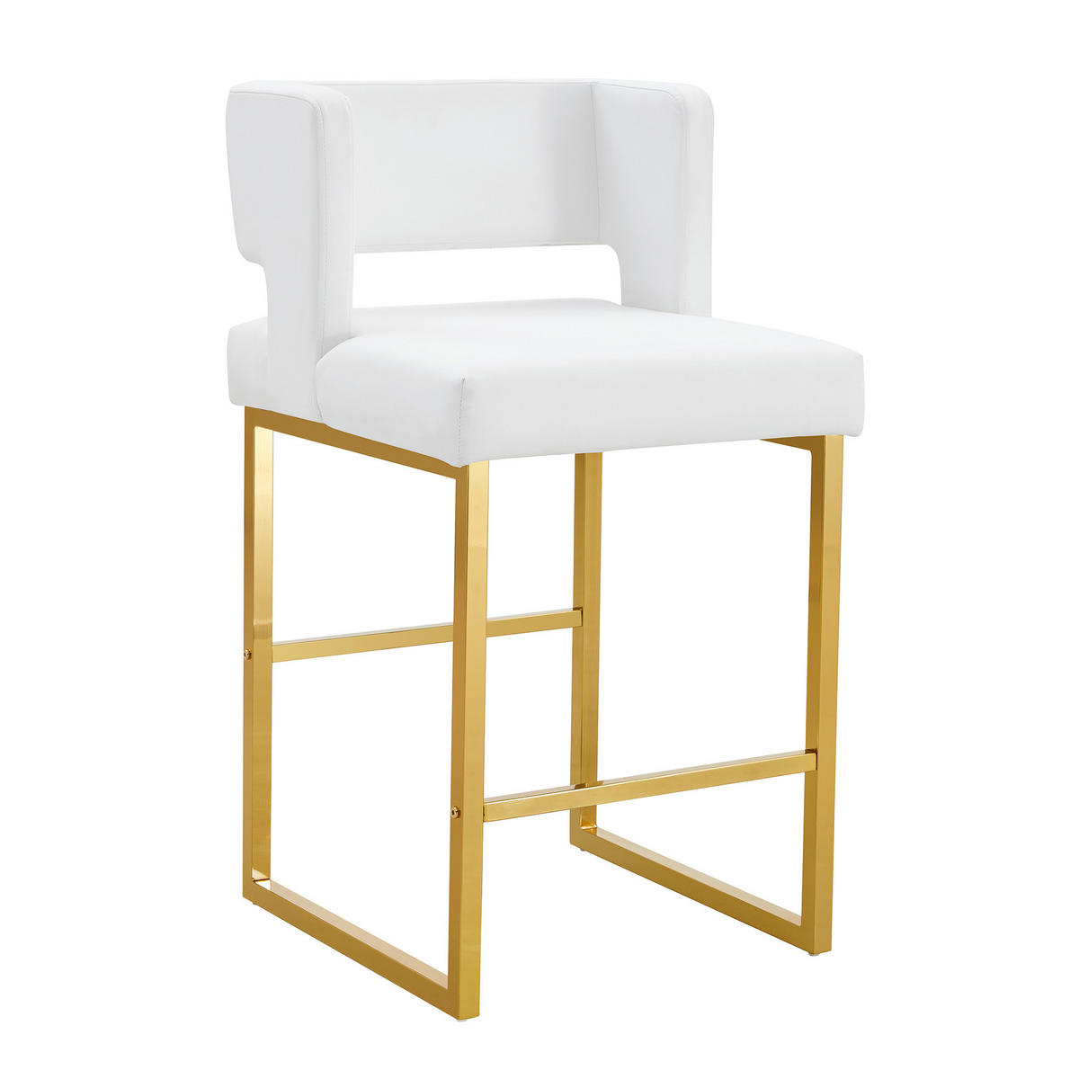 BARHOCKER 2er-Set Weiß mit PU-Leder und goldenen Metallbeinen - Weiß, Metall (48/91.4/53.3cm) - PANGIVO