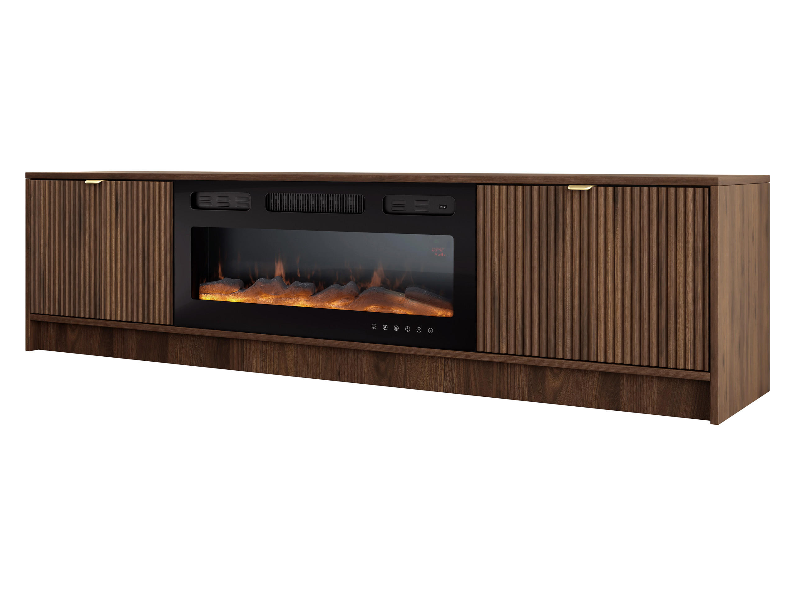 TV-LOWBOARD Tireno EF mit Elektrische Kamin - Nussbaumfarben/Goldfarben, Holzwerkstoff/Metall (182/48/40cm) - MIRJAN24