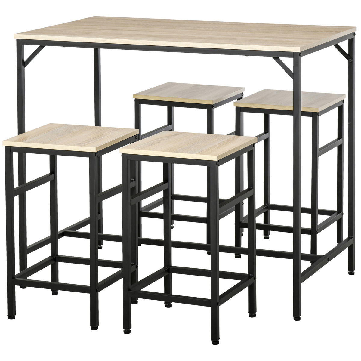 BARTISCH-SET 5-teilig DE-08022 mit 4 Barhockern, Stahl Eiche - Eichefarben, Metall (60/88/100cm) - ComfortXL