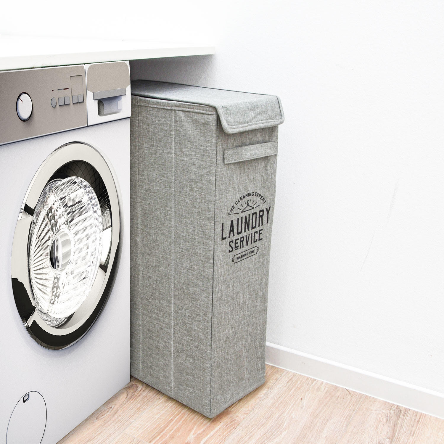 WÄSCHEKORB 50 Liter mit Deckel 20x40x60 cm Grau - Grau, Kunststoff (20/60/40cm) - Dunedesign