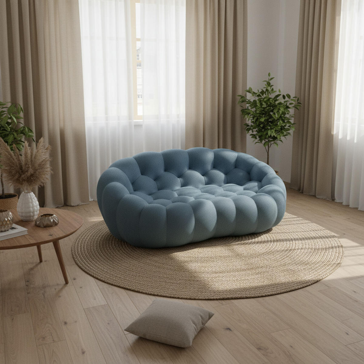 WOHNZIMMERSOFA Cocoon 2-Sitzer - Blau - Hellblau, Textil (113/77/113cm) - COCO Living