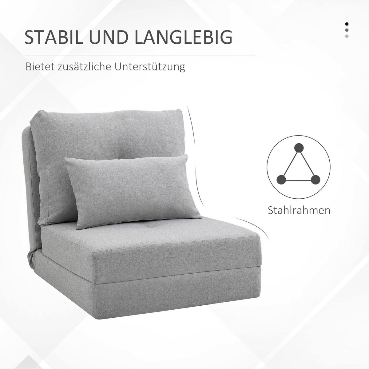 BODENSESSEL 2-in-1 Klappbett mit verstellbarer Rückenlehne Grau - Grau, Metall (60/56/80cm) - HOMCOM