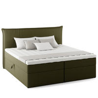 BOXBETT mit Stauraum - Bouclé - Olivgrün, Holzwerkstoff/Textil (200/200cm) - home24