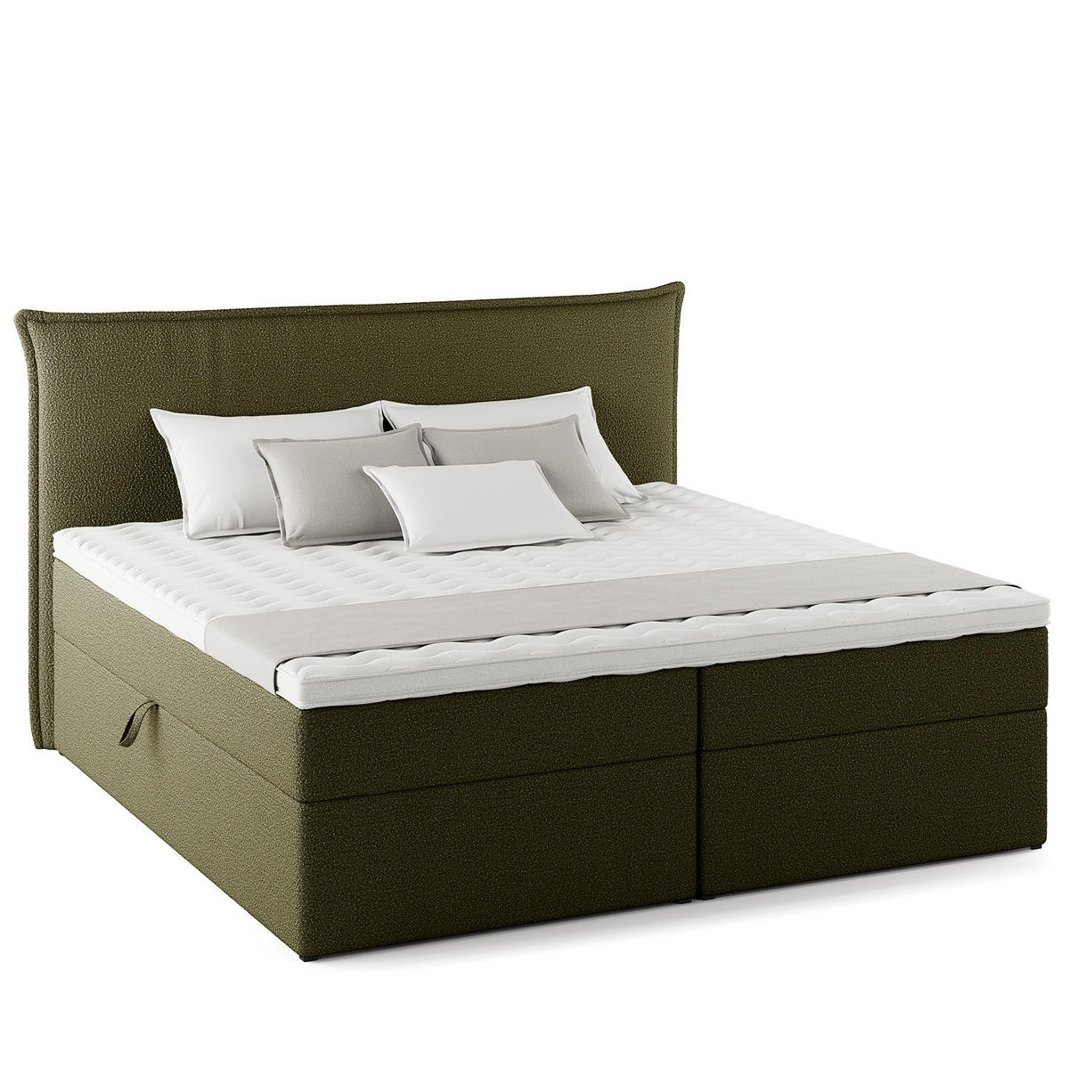 BOXBETT mit Stauraum - Bouclé - Olivgrün, Holzwerkstoff/Textil (200/200cm) - home24