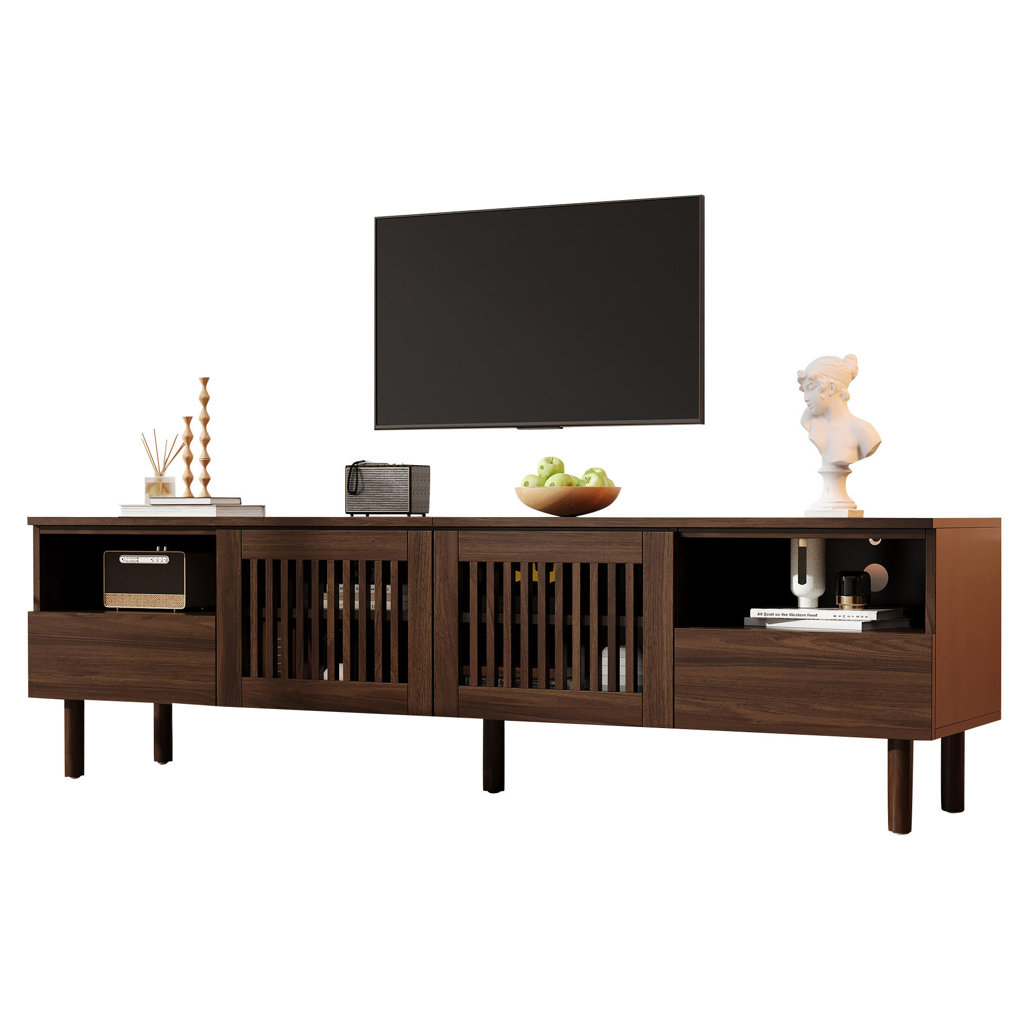 TV-SCHRANK 180/40/51 cm mit Gittertüren und Schubladen in Walnussholzoptik - Walnussfarben/Naturfarben, Holzwerkstoff (180/51/40cm) - CHICFURN
