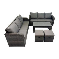 GARTENMÖBEL SET mit Sofa Polyrattan 8-Sitzer Dunkelgrau - Dunkelgrau/Grau, Glas/Kunststoff - Fimous