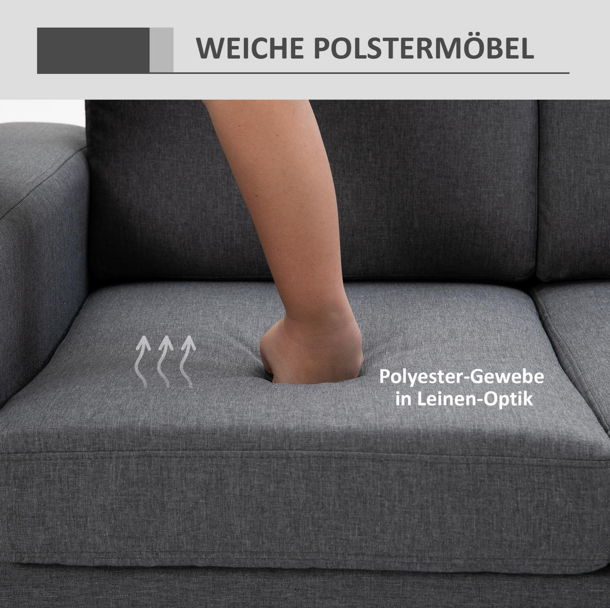3-SITZER-SOFA aus Holz 200x82x78 cm in Dunkelgrau mit 6 Kissen - Dunkelgrau, Textil (82/78/200cm) - Modfu