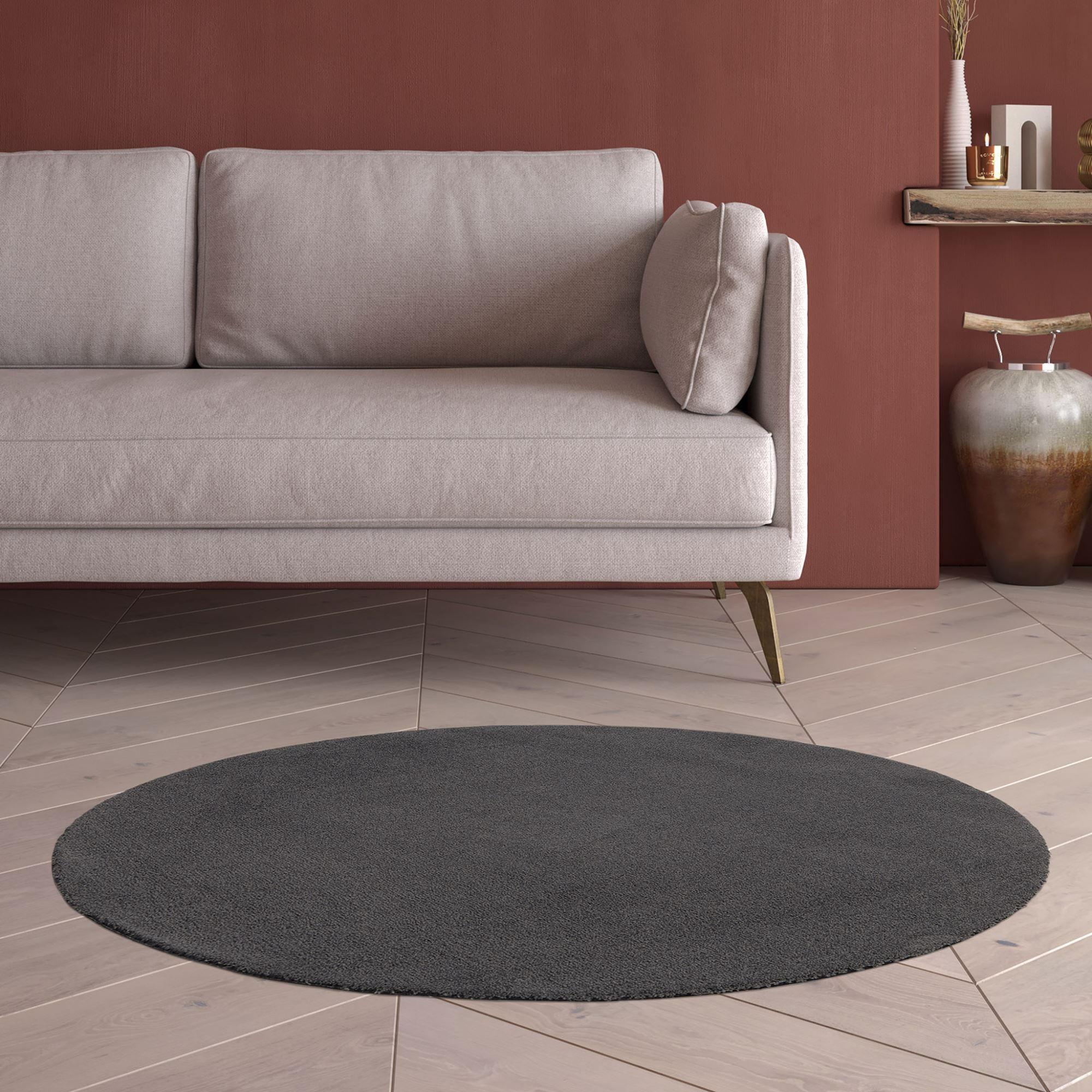 MODERNER TEPPICH 80/80 cm Barcelona rund - Anthrazit, Textil (200/200cm) - Steffensmeier