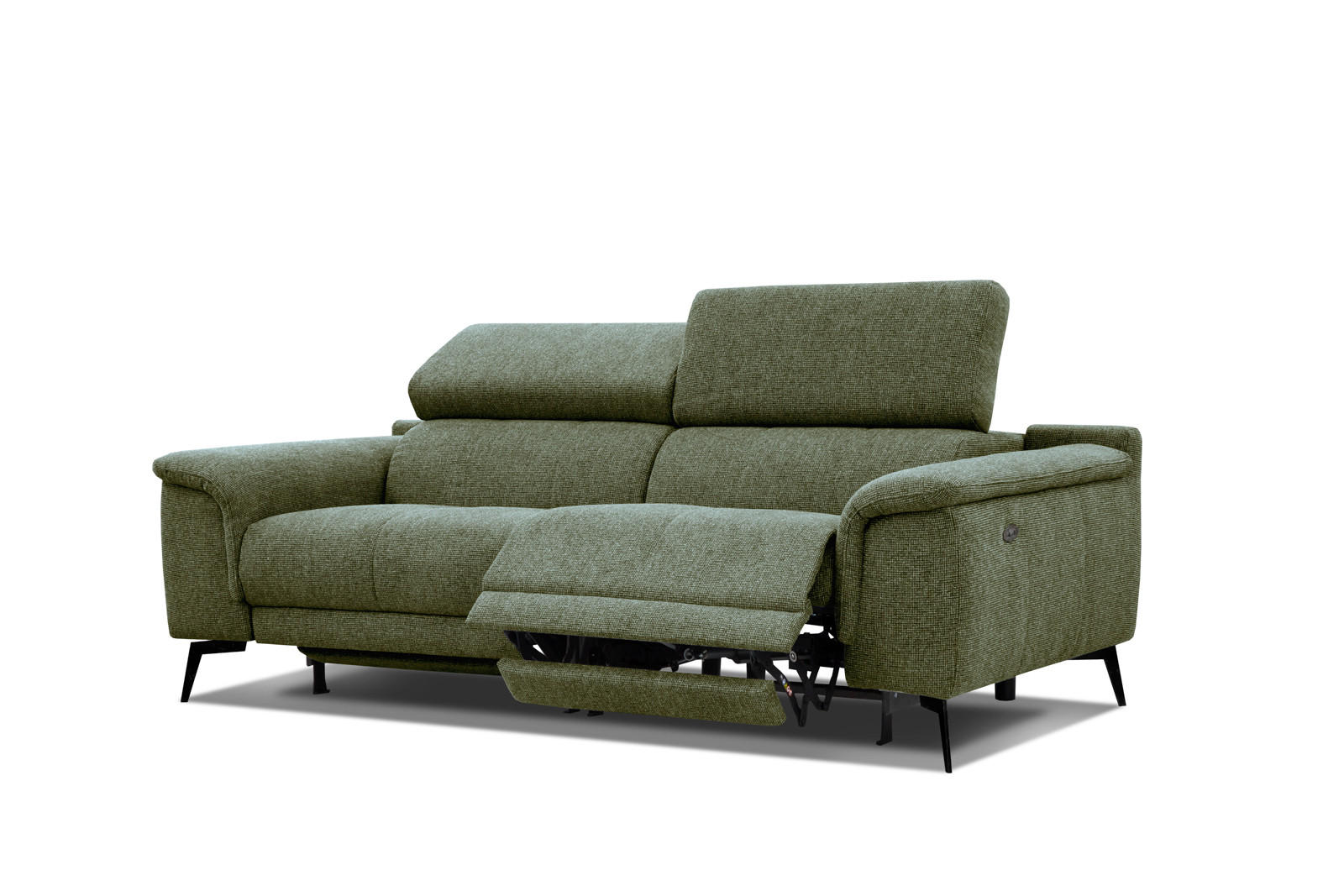 RELAXSOFA FIERO 3-Sitzer mit 2 Relaxfunktionen, olivgrün - Schwarz/Olivgrün, Holzwerkstoff/Textil (212/82/103cm) - Courtois Laville