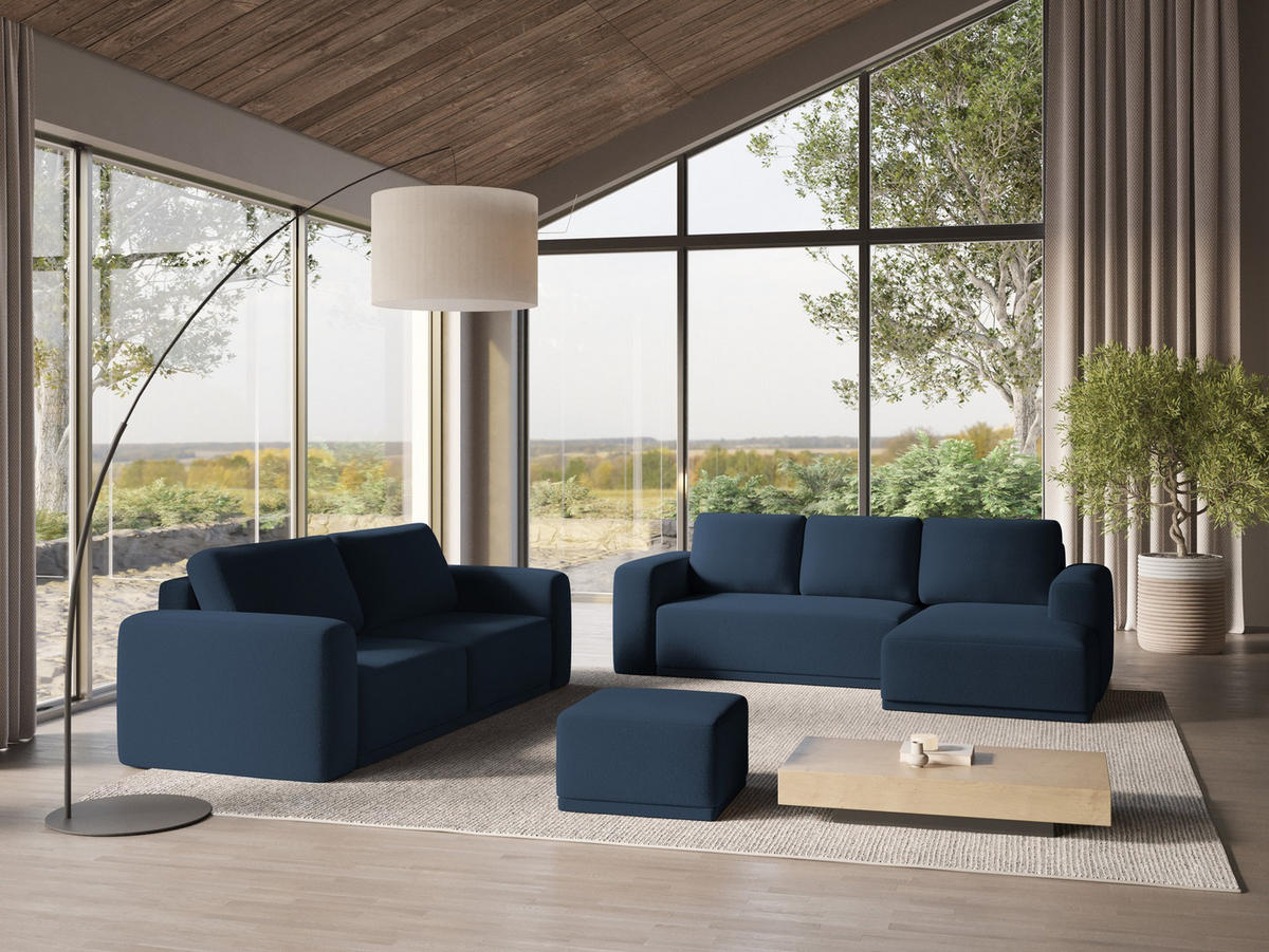 ECKSOFA mit Schlaffunktion Chenille Stoff Blau - Blau/Schwarz, Kunststoff/Textil (258/160cm) - Makamii