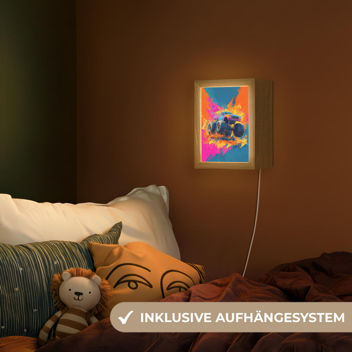 NACHTTISCHLAMPE Monstertruck - Abstrakt - Farbspritzer - Farbenfroh 15x20 cm - Pink, Holzwerkstoff (8/15/20cm)