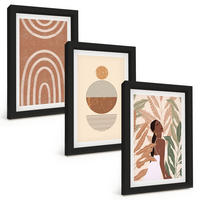 BILDER SET 3er Set - 20x30 cm Schwarzer Rahmen - Stilvolle Pflanzenmuster und Geometrie - Schwarz, Kunststoff (20/30cm) - TULUP