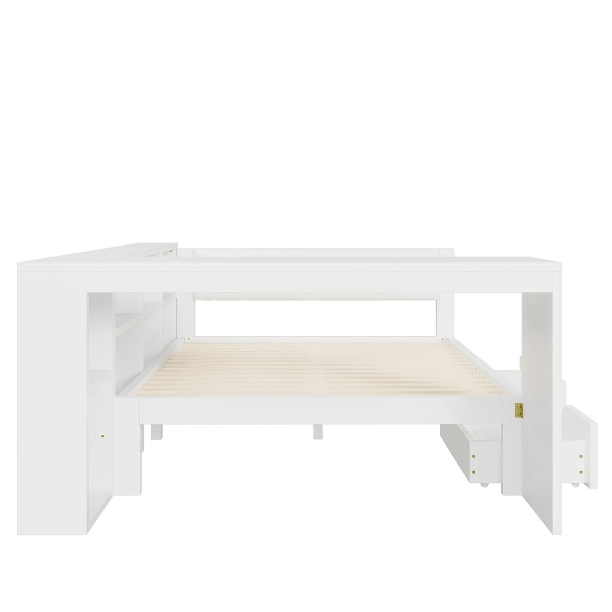 KREVET 140/200 cm sa spremištem, ladicama, USB priključkom i LED osvjetljenjem, Bijela - bijela, drvni materijal (140/200cm) - Redom