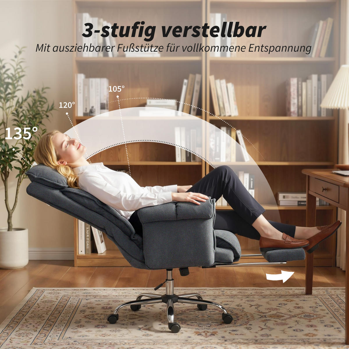 BÜROSTUHL höhenverstellbar Dunkelgrau 80/80/106 cm - Dunkelgrau/Silberfarben, Textil/Metall (80/114/80cm) - HOMCOM
