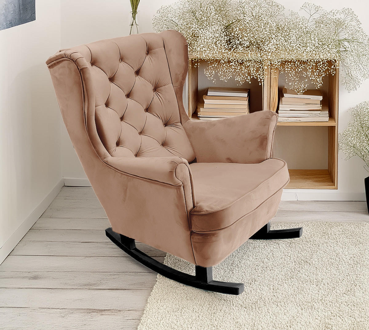 SCHAUKELSESSEL mit gepolstertem Sitz und Armlehnen, 102x81x95 cm, Cappuccino_29840 - Schwarz/Sonoma Eiche, Holz/Textil (81/102/95cm) - DomoHome