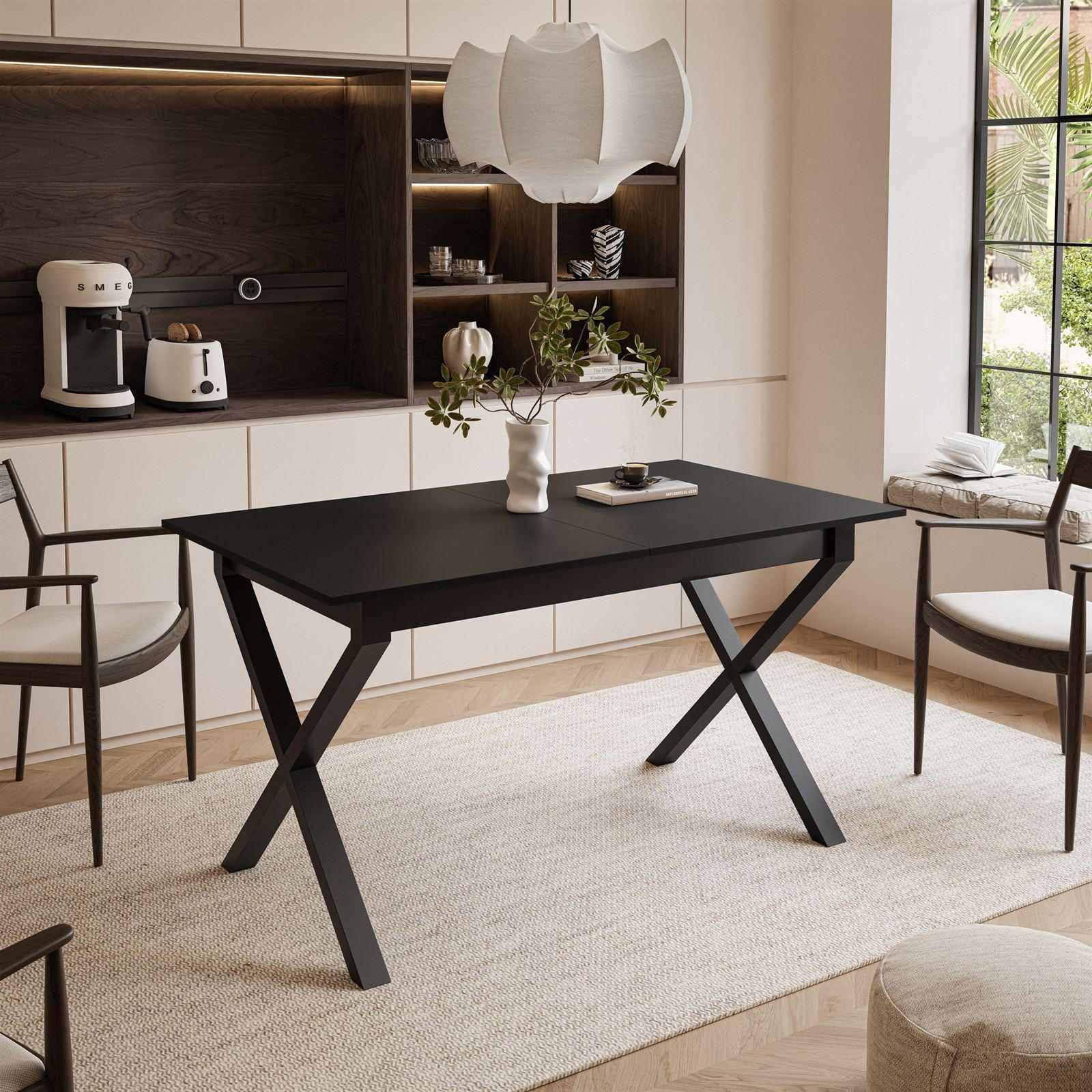 ESSTISCH ARTON II ausziehbarer Tisch 140-195 cm für 6-8 Personen - Schwarz, Holzwerkstoff/Metall (140/80/77cm) - Lookway