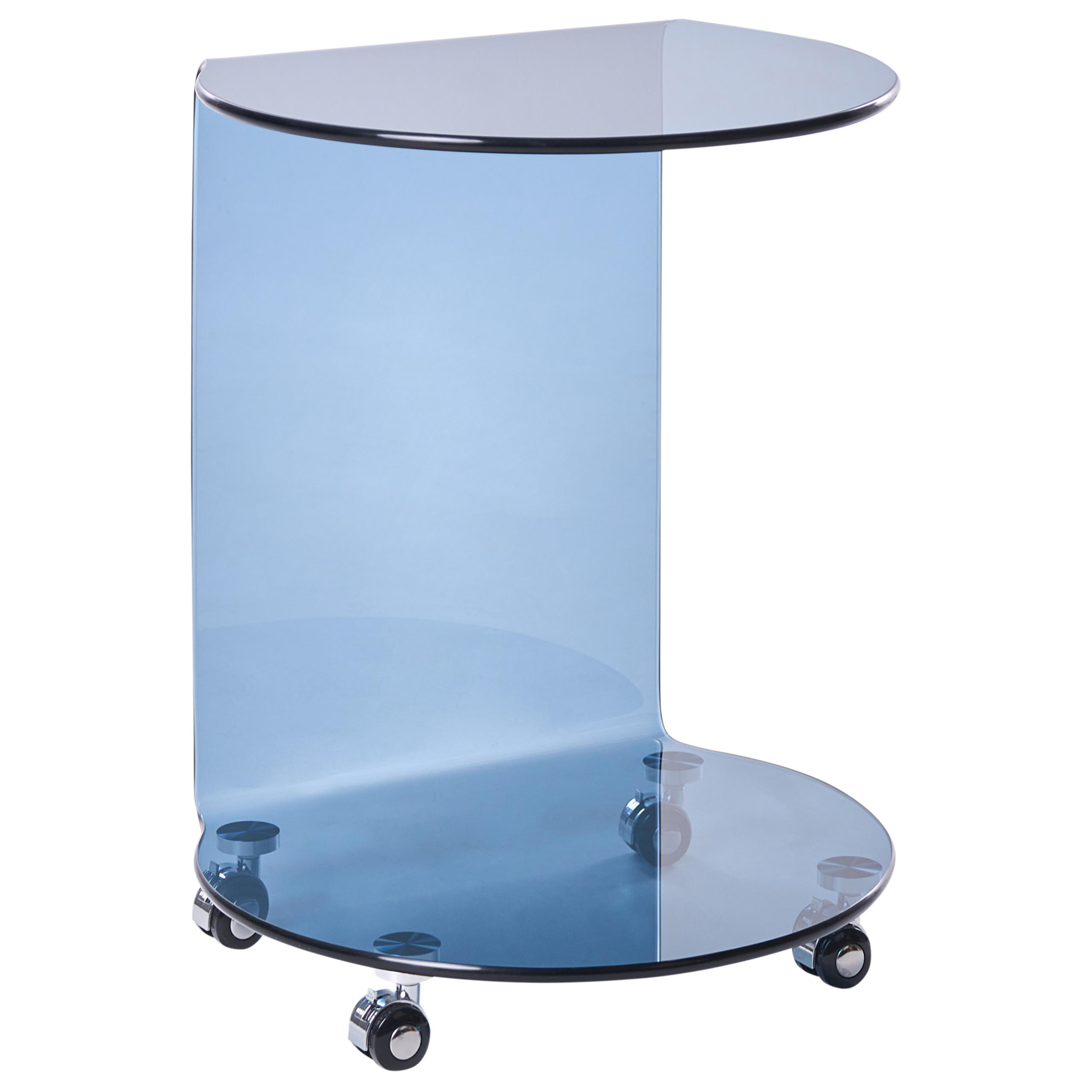 BEISTELLTISCH Sicherheitsglas Blau mit Rädern Minto - Blau, Glas (35/45/56cm) - Beliani