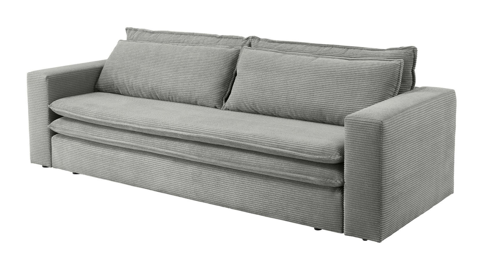 SCHLAFSOFA hellgrau Cord, Sofa 3-Sitzer mit Bettfunktion 244 cm - Beige/Hellgrau, Holz/Textil (244/83/91cm) - Furn.Design