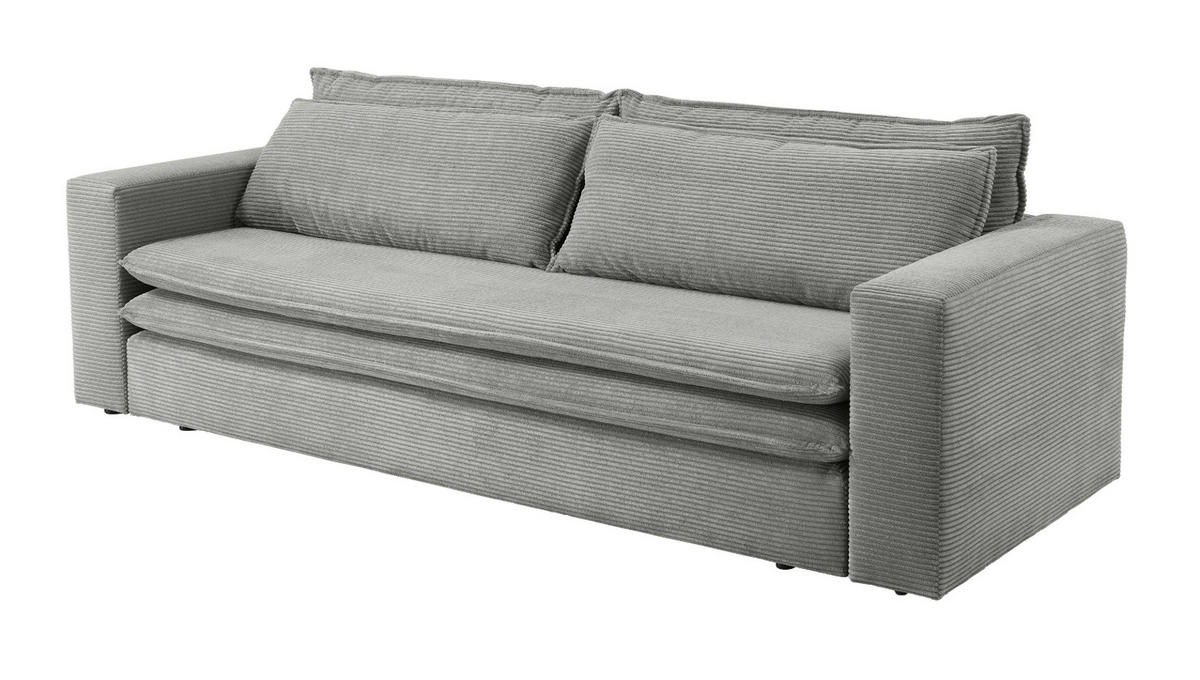 SCHLAFSOFA hellgrau Cord, Sofa 3-Sitzer mit Bettfunktion 244 cm - Beige/Hellgrau, Holz/Textil (244/83/91cm) - Furn.Design