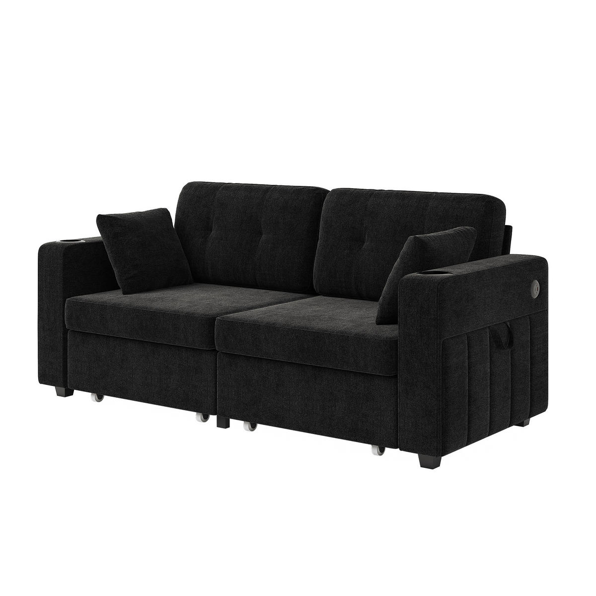 2-SITZER Sofa aus Chenille 172x75x82 cm in Schwarz mit USB & Stauraumschubladen - Schwarz, Textil (75/82/172cm) - Modfu