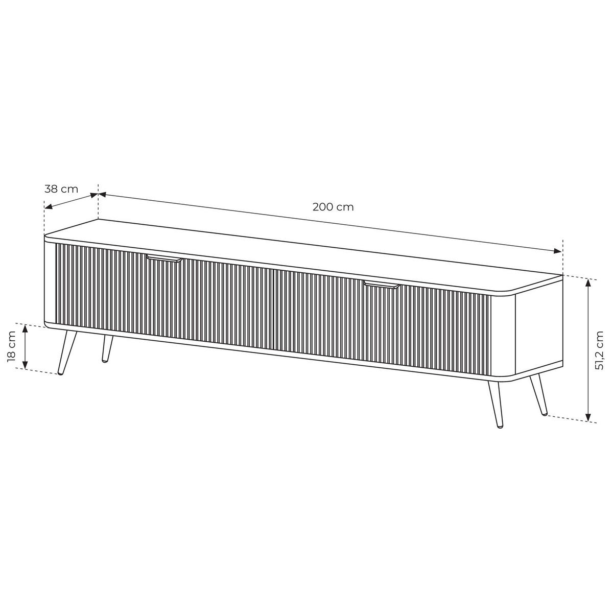 TV-SCHRANK: 2 Türen, Schwarz, 200 x 51,2 x 38 cm - Schwarz, Holzwerkstoff/Metall (200/51.2/38cm) - 3XE LIVING