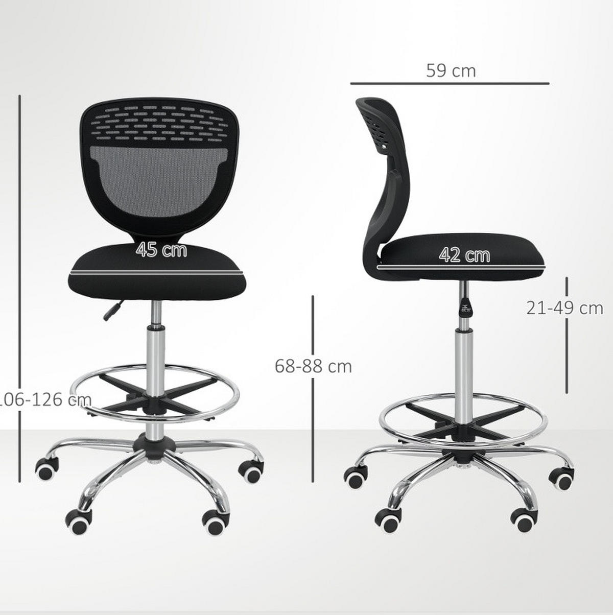 DREHSTUHL 59/59/106-126 cm schwarz aus Polyester höhenverstellbar - Schwarz, Kunststoff (59/126/59cm) - OKWISH