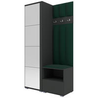 GEPOLSTERT Garderoben-Set Nela I LUX (Spiegel – Farbe Graphit + Stoff Trinity 28) - Dunkelgrün/Silberfarben, Holz/Holzwerkstoff (100/187/40cm) - Ravio