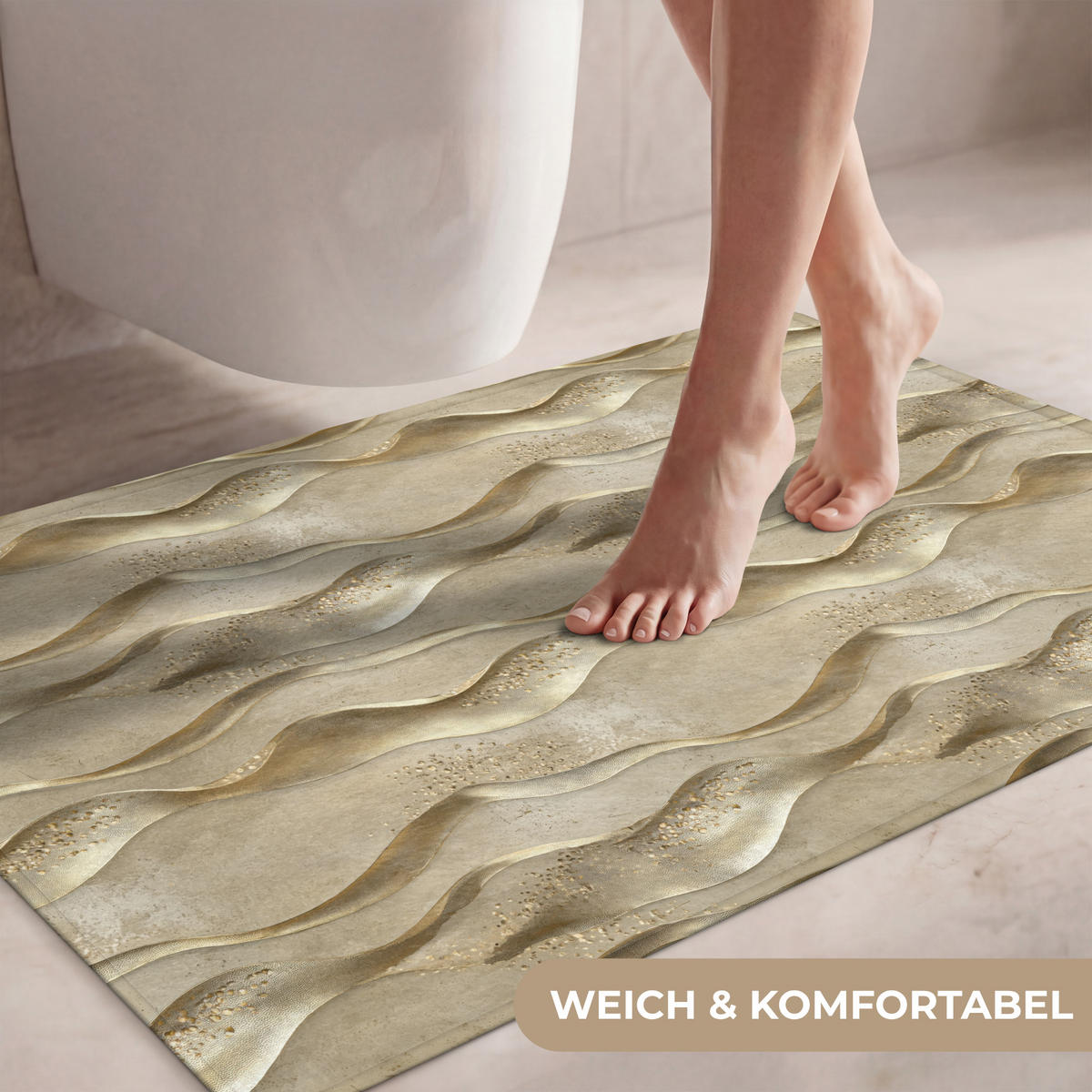 WC PŘEDLOŽKA Vlny - vzor - zlaté 90x60 cm - barva mosazi, textil/plast (90/1cm) - OnlyWow