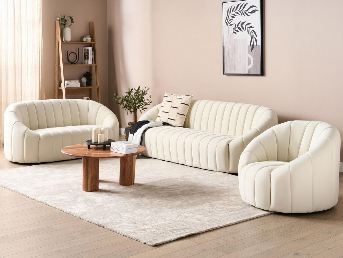 SOFA-SET 6-sitzer Samtstoff Weiß Malung - Weiß, Textil (200/68/79cm) - Beliani