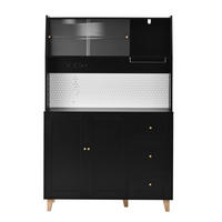 KÜCHENOBERSCHRANK 120/40/184 cm in Schwarz mit Schubladen, Steckdosen und Fluted Glas - Schwarz, Holzwerkstoff (120/184/40cm) - BEAOK